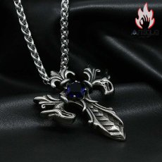 画像8: Antique Jewelry レトロ ダイヤモンド 双竜の剣 十字架 ネックレス チタン鋼 パンク ロックペンダント アクセサリー (8)