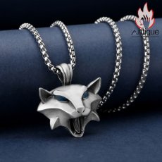 画像4: Antique Jewelry アメリカンヴィンテージ チタンスチールメンズネックレス 魔法使いと動物猫ペンダント パンクファッションアクセサリー (4)