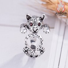 画像2: Antique Jewelry ヴィンテージシルバージュエリー　オリジナルデザインのファッションキャットリング　個性的な女性用ジルコニア開口指輪 (2)