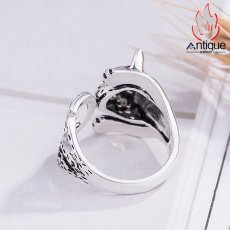 画像5: Antique Jewelry ヴィンテージシルバージュエリー　オリジナルデザインのファッションキャットリング　個性的な女性用ジルコニア開口指輪 (5)