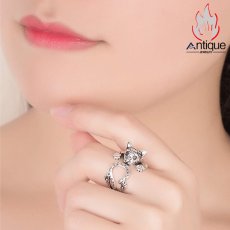 画像7: Antique Jewelry ヴィンテージシルバージュエリー　オリジナルデザインのファッションキャットリング　個性的な女性用ジルコニア開口指輪 (7)