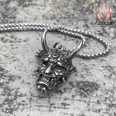 画像4: Antique Jewelry メンズ ヴィンテージ悪魔のペンダント パンクスタイルロングチェーン 色落ちしないチタンスチールネックレス (4)