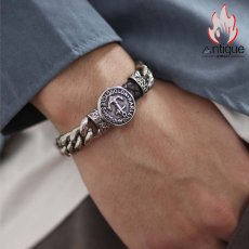 画像10: Antique Jewelry ヨーロッパとアメリカ風 ヴィンテージな丸いプレートと錨の組み合わせ チタンスチールブレスレット 色落ちしない 個性的なブレスレット (10)