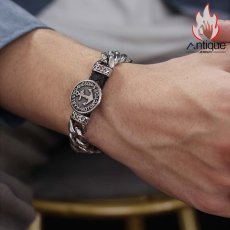 画像11: Antique Jewelry ヨーロッパとアメリカ風 ヴィンテージな丸いプレートと錨の組み合わせ チタンスチールブレスレット 色落ちしない 個性的なブレスレット (11)