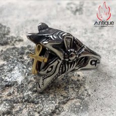 画像2: Antique Jewelry パンク風ギリシャ神話のアヌビスチタン鋼リング、高級感があり、色あせしない、身を守る、中指リング (2)