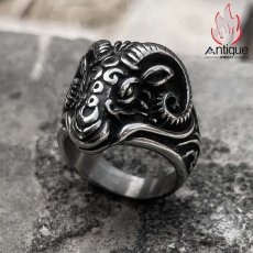 画像6: Antique Jewelry パンク風 アンテロープ ファッションチタン鋼リング、男性用、高級感があり、色あせしないアクセサリー (6)