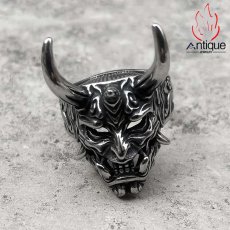 画像1: Antique Jewelry パンク風 悪魔のスカル 個性的なチタン鋼リング、男性用、欧米ではない 独身の人差し指アクセサリー (1)