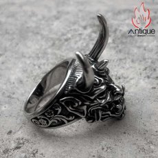 画像2: Antique Jewelry パンク風 悪魔のスカル 個性的なチタン鋼リング、男性用、欧米ではない 独身の人差し指アクセサリー (2)