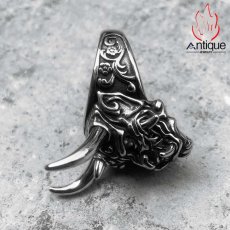 画像3: Antique Jewelry パンク風 悪魔のスカル 個性的なチタン鋼リング、男性用、欧米ではない 独身の人差し指アクセサリー (3)