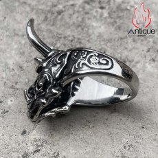 画像4: Antique Jewelry パンク風 悪魔のスカル 個性的なチタン鋼リング、男性用、欧米ではない 独身の人差し指アクセサリー (4)