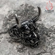 画像5: Antique Jewelry パンク風 悪魔のスカル 個性的なチタン鋼リング、男性用、欧米ではない 独身の人差し指アクセサリー (5)