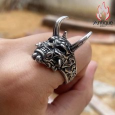 画像7: Antique Jewelry パンク風 悪魔のスカル 個性的なチタン鋼リング、男性用、欧米ではない 独身の人差し指アクセサリー (7)