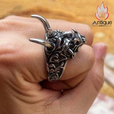 画像8: Antique Jewelry パンク風 悪魔のスカル 個性的なチタン鋼リング、男性用、欧米ではない 独身の人差し指アクセサリー (8)