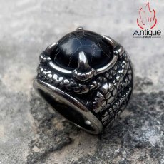 画像1: Antique Jewelry パンク風 蛇 個性的な黒いチタン鋼リング 男性用アクセサリー指輪 (1)