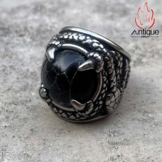 画像5: Antique Jewelry パンク風 蛇 個性的な黒いチタン鋼リング 男性用アクセサリー指輪 (5)