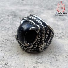 画像6: Antique Jewelry パンク風 蛇 個性的な黒いチタン鋼リング 男性用アクセサリー指輪 (6)