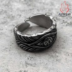 画像5: Antique Jewelry パンク風 羽 ファッション チタン鋼 リング 男性用 シンプル 個性的なアクセサリーリング (5)