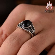 画像9: Antique Jewelry S925シルバー ビンテージ 黒曜石と錨のインレイ ファッション 聖剣と十字軍の指輪 ユニセックス (9)