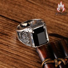 画像5: Antique Jewelry S925シルバー ビンテージ ピースオリーブのブラックオニキス指輪 メンズファッションシンプルな指環 (5)