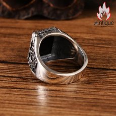 画像6: Antique Jewelry S925シルバー ビンテージ ピースオリーブのブラックオニキス指輪 メンズファッションシンプルな指環 (6)