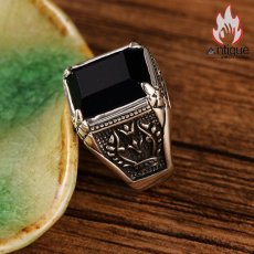 画像8: Antique Jewelry S925シルバー ビンテージ ピースオリーブのブラックオニキス指輪 メンズファッションシンプルな指環 (8)