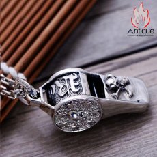 画像7: Antique Jewelry S925シルバー ビンテージヨーロピアン スタッズスカル&五角星七星ペンダントネックレス+ホイッスル (7)