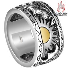 画像1: Antique Jewelry S925シルバー ビンテージ メンズファッションシンプル指輪 インディアンフライングイーグル模様 刻印可能なヨーロッパ&アメリカンスタイルのリング (1)