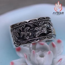画像4: Antique Jewelry S925シルバー ビンテージ メンズファッションシンプル指輪 インディアンフライングイーグル模様 刻印可能なヨーロッパ&アメリカンスタイルのリング (4)