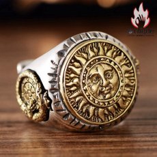 画像2: Antique Jewelry S925シルバー ビンテージ メンズオープンインデックスリング 太陽神トーテム柄スタイリッシュな指輪 彼への個性的な贈り物 (2)