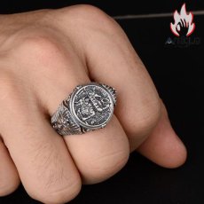 画像11: Antique Jewelry S925シルバー ビンテージ 男性用個性的なオープンリング アヌビス&放浪の古代エジプト神話柄の指輪 (11)