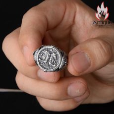 画像12: Antique Jewelry S925シルバー ビンテージ 男性用個性的なオープンリング アヌビス&放浪の古代エジプト神話柄の指輪 (12)