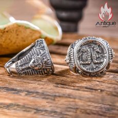 画像3: Antique Jewelry S925シルバー ビンテージ 男性用個性的なオープンリング アヌビス&放浪の古代エジプト神話柄の指輪 (3)