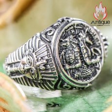 画像8: Antique Jewelry S925シルバー ビンテージ 男性用個性的なオープンリング アヌビス&放浪の古代エジプト神話柄の指輪 (8)