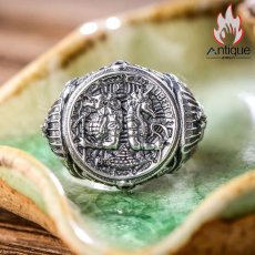 画像9: Antique Jewelry S925シルバー ビンテージ 男性用個性的なオープンリング アヌビス&放浪の古代エジプト神話柄の指輪 (9)