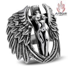 画像1: Antique Jewelry S925シルバーアクセサリー 大天使ガーディアンリング ビンテージ ユニークな大きな指輪 男性用 (1)