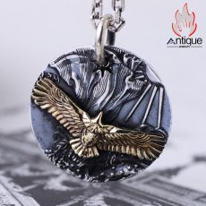 画像4: Antique Jewelry S999シルバー ビンテージ メンズイーグルペンダント ナバルイーグルの羽ばたきモチーフ 個性的なユニセックスネックレス (4)