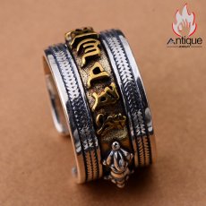 画像3: Antique Jewelry S925シルバー ビンテージ メンズオープンリング モチーフは六字真言金剛杵 簡素なデザイン指輪 (3)