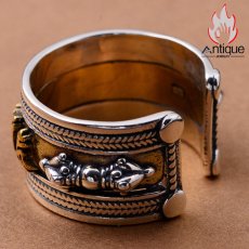 画像4: Antique Jewelry S925シルバー ビンテージ メンズオープンリング モチーフは六字真言金剛杵 簡素なデザイン指輪 (4)