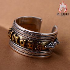 画像5: Antique Jewelry S925シルバー ビンテージ メンズオープンリング モチーフは六字真言金剛杵 簡素なデザイン指輪 (5)