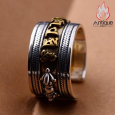 画像7: Antique Jewelry S925シルバー ビンテージ メンズオープンリング モチーフは六字真言金剛杵 簡素なデザイン指輪 (7)