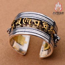 画像8: Antique Jewelry S925シルバー ビンテージ メンズオープンリング モチーフは六字真言金剛杵 簡素なデザイン指輪 (8)