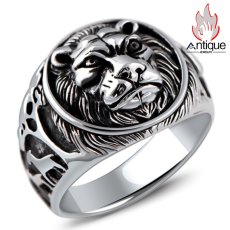 画像1: Antique Jewelry 獅子の王冠リング - 男性用の個性的な925銀リング、古風でおしゃれ、獅子の勇ましい心を表現した独特なデザイン (1)