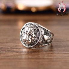 画像6: Antique Jewelry 獅子の王冠リング - 男性用の個性的な925銀リング、古風でおしゃれ、獅子の勇ましい心を表現した独特なデザイン (6)