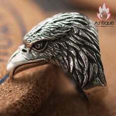 画像2: Antique Jewelry S925シルバー ビンテージ 鷲の羽ばたき 鷲の頭パーソナライズドファッションメンズリング (2)