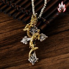 画像2: Antique Jewelry ビンテージ＆ミステリアス！欧米風ドラゴンクロスペンダントと龍のプレートペンダント！S925銀製のゴージャスなドラゴンシルバーアクセサリー (2)