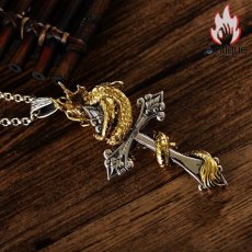 画像5: Antique Jewelry ビンテージ＆ミステリアス！欧米風ドラゴンクロスペンダントと龍のプレートペンダント！S925銀製のゴージャスなドラゴンシルバーアクセサリー (5)