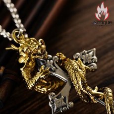 画像6: Antique Jewelry ビンテージ＆ミステリアス！欧米風ドラゴンクロスペンダントと龍のプレートペンダント！S925銀製のゴージャスなドラゴンシルバーアクセサリー (6)