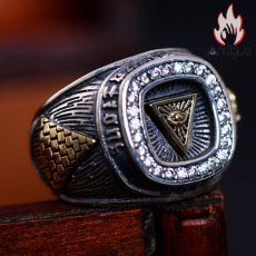 画像2: Antique Jewelry S925シルバーアクセサリー - 全知全能の神秘的な「神の目」が象徴された、オープンデザインのメンズファッションリング (2)