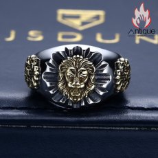 画像2: Antique Jewelry S925銀製品、レトロなメンズリング、ライオン&オスライオンのハートデザイン (2)