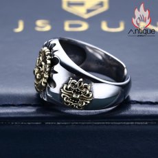 画像7: Antique Jewelry S925銀製品、レトロなメンズリング、ライオン&オスライオンのハートデザイン (7)